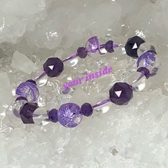 四神獣 紫彫り水晶 スターカットアメジスト 天然石ブレスレットの画像