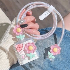 ケーブルカバー　ピンク花柄　充電器　iPhone  Androi...