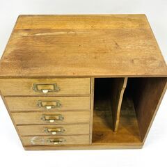 薬箱　引き出し　ラック　レターケース　スチール　木目調　昭和レトロ　アンティーク レトロ家具】木製レターケース 小引出し5杯 ブックラック付き