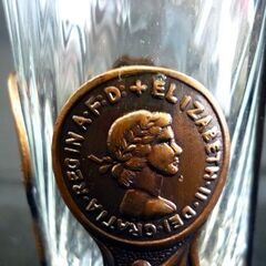☆HOYA ビンテージ風グラス 3点セット コインモチーフ ホヤ 一口ビールグラス グラスホルダー付き ビアグラス 保谷 ヴィンテージ風 札幌 北20条店の画像