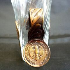 ☆HOYA ビンテージ風グラス 3点セット コインモチーフ ホヤ 一口ビールグラス グラスホルダー付き ビアグラス 保谷 ヴィンテージ風 札幌 北20条店の画像