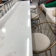 カウンターテーブル3点セット大理石調ホワイト×ゴールド【トレファク堺福田店】