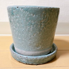 水色の植木鉢　受け皿付き