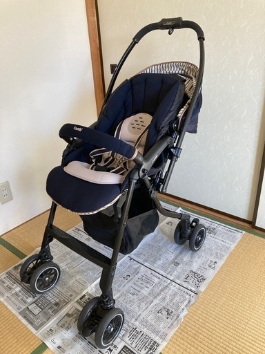 【セット】ベビーカー本体\u0026レインカバー　コンビ　メチャカル オート4キャス エッグショック ネイビー