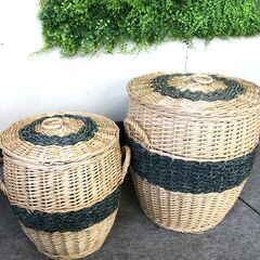 藤のかご（蓋つき）　大と小セットでどうぞ！　ランドリーバスケット...