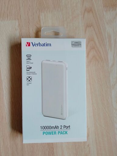 モバイルバッテリー リチウムイオン電池 Verbatim 5V 10000mAh 2port
