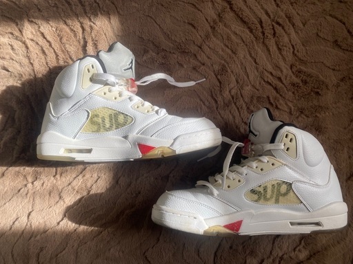 エアジョーダン5supremeコラボ白28センチ (ティラノサウルス) 足利の靴