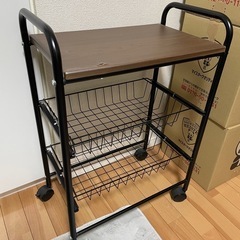 キャスター付きキッチンワゴン 収納バスケット2段