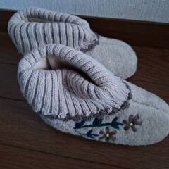 新品　冬用刺繍入り室内スリッパ