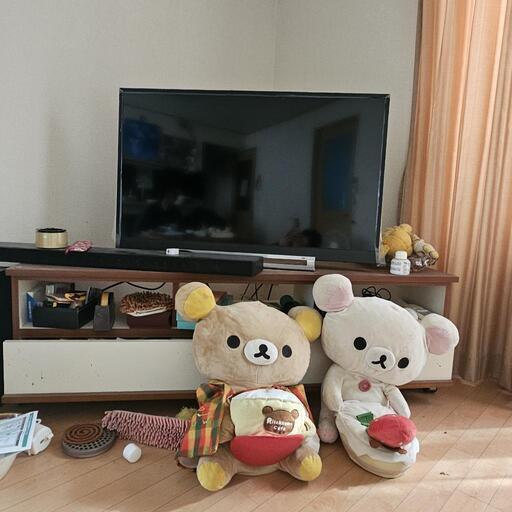 テレビ台のみ。シンプルな白の木目のローボードです