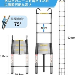 伸縮はしご 最長6.2m 折り畳み伸縮梯子 多機能アルミはしごの画像