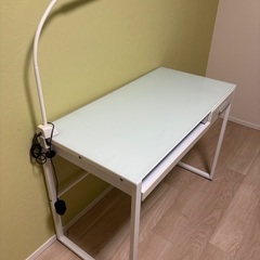 デスク 作業台 机 ガラストップ ライト付属