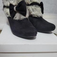 【美品】XL ショートブーツ ファー 黒 レディース