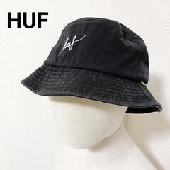 ハフ バケットハット 帽子 刺繍ロゴ ブラック 綿 SM ストリ...