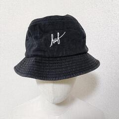 ハフ バケットハット 帽子 刺繍ロゴ ブラック 綿 SM ストリート カジュアル ブラック メンズの画像