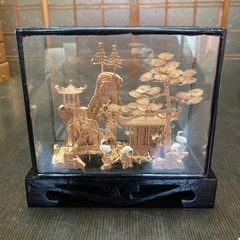 中国コルク細工の置物　三友　福建軟木画　中国工芸品　松鶴　箱付き...
