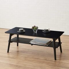 ★新品・未開封!!お届け可!!★ パール金属 折りたたみローテーブル センターテーブル すのこ棚板付ブラック N-7754の画像