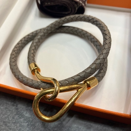 エルメス ブレスレット ジャンボフック グレー　編み込み　レディース