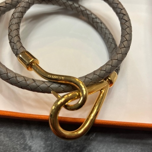 エルメス ブレスレット ジャンボフック グレー　編み込み　レディース