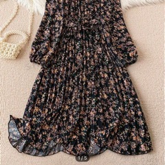 3XL 花柄ワンピース 黒の画像