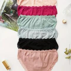 新品☆6枚🉐女性用エレガントレースブリーフ6枚セット - 通気性と快適なコットンブレンド、ノーショーデザイン、ファッショナブルな無地カラーアンダーウェアの画像