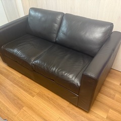 美品】IKEA ブラックレザー3人掛けソファ