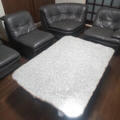 「引き取り限定」レザーソファ４人用 御影石テーブル付き