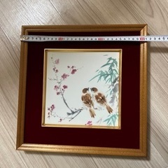 有田焼　秀峰作　絵　陶額　額入り　梅と雀の画像