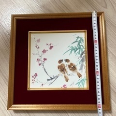 有田焼　秀峰作　絵　陶額　額入り　梅と雀の画像