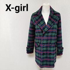エックスガール 美品 ロングピーコート アウター チェック ウー...