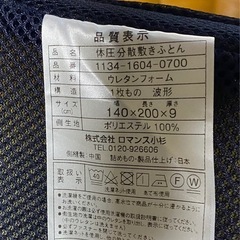 A189☆ロマンス小杉 体圧分散 敷きふとん 三つ折り ダブル ネイビー の画像