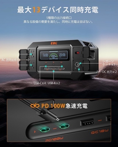 新品未開封　ELB ポータブル電源 定格2200W 瞬間最大3600W リン酸鉄T1 PRO ②