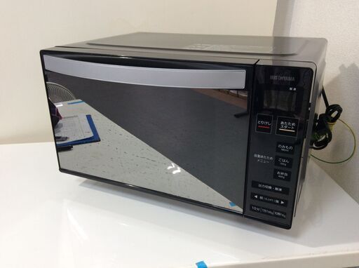 (2/2受渡済)JT9984【IRISOHYAMA/アイリスオーヤマ オーブンレンジ】2020年製 MO-FM1804-B 家電 キッチン 庫内フラット 縦開き 異音有