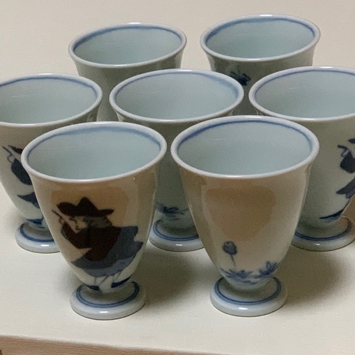 大幅値下げ★有田焼 青花 しん窯 フリーカップ 異人 アンティーク 中古美品 7個セット バラ売り可