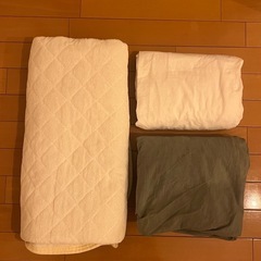 セミシングルマットレス+無印良品洗いざらしボックスシーツ2種+ベッドパット1種の画像