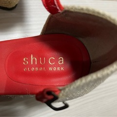 【新品未使用】【値下げ】シュカ Shuca クロスジュート ウェッジサンダル 靴 レッド/赤 春夏 レディースの画像