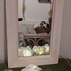 ★アンティーク木製ミラー★白★。ハンドメイド*.