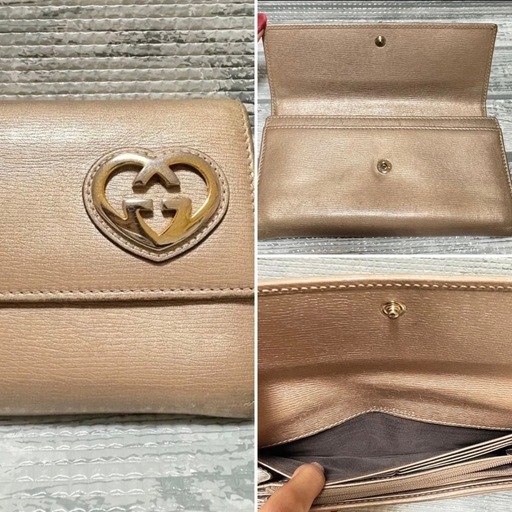 GUCCI グッチ ベージュ レザー 長財布 購入 ハート ゴールド GUCCI