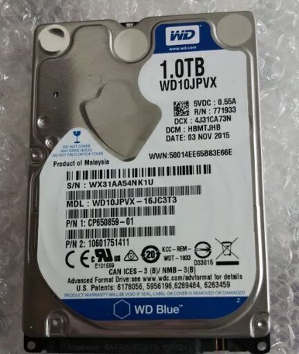 【2.5インチHDD】1TB WesternDigital