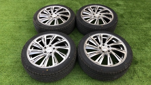 ほぼ新品タイヤ 7.5J 5H P.C.D:114.3 INSET:55 バドックス(BADX) ロクサーニ テンペストタービンRE ガンメタ ポリッシュ 225-45-19