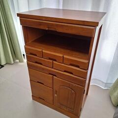 パイン材のファックス台　引き出し2段　中古品 天然木 鍵付き引出しいっぱいファックス台 コンセント付き 76cm
