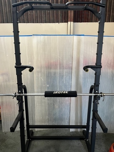 配送組み立て無料　ワサイ ハーフラックパワーラック　アイロテックバーベル、ウェイト付き