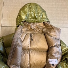 値下しました　レナウンSIMPLE LIFEフード付ダウンジャケットオリーブグリーンの画像