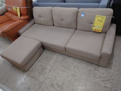 J8421 モダンデコ 三人掛けソファ オットマン付  クリーニング済　【リユースのサカイ柏店】