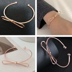 ローズゴールド/リボン型バングルブレスレット（新品）の画像