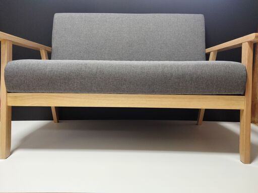 新品未使用　Vesgantti ソファー 2人掛け 幅113cm ファブリック かんたん組立 ソファ2人掛け 一人暮らしシンプル カウチソファ おしゃれ リビングソファー 2人用ソファー ナチュラル 2Pソファー リラックス モダン 天然木(グレー)
