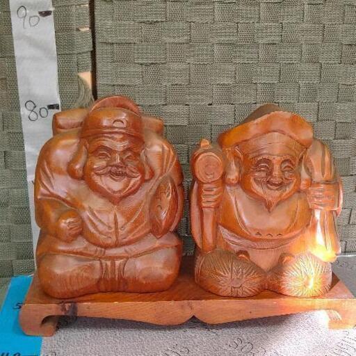 0107-175 木彫り　恵比寿様　大黒天様
