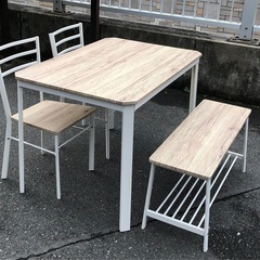 (ジM-308)家具 ダイニングテーブル イス ベンチ 4点セッ...