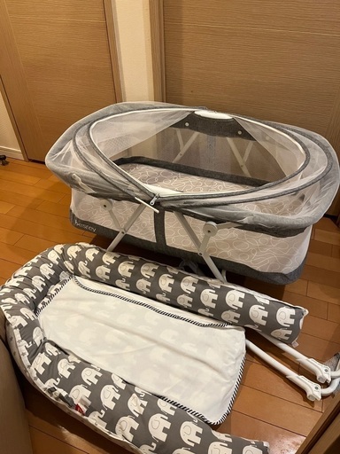 ミニベビーベッド、マットセット　ゆりかご可能