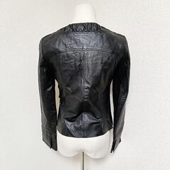 リフレクト ノーカラーレザージャケット アウター ジップアップ 羊革 黒色 9 M レディースの画像